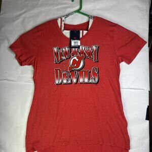 Fanatics Womens New Jersey Devils Crash The Net Tri Blend T Shirt MEDIUM $30